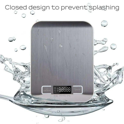 Precision digital kitchen scale with large LCD display, made of stainless steel and plastic for accurate meal preparation and cooking