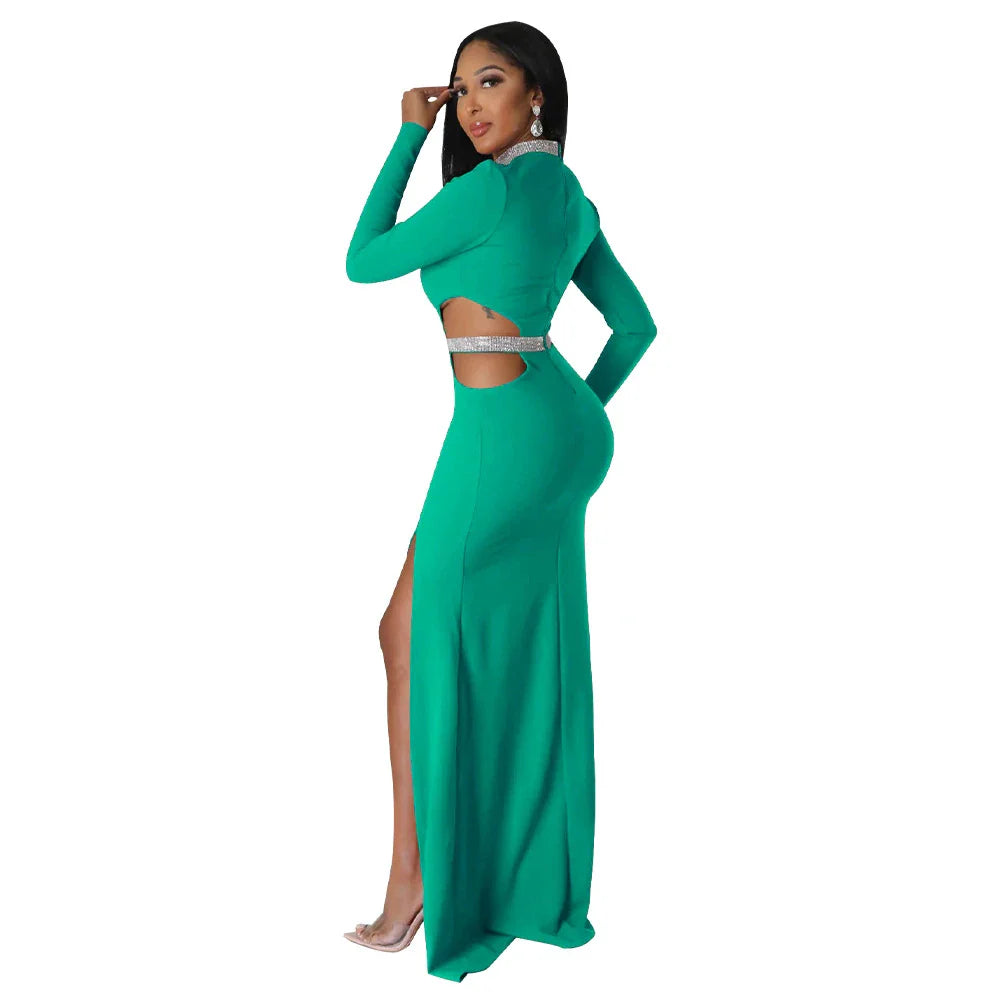 Stylish and flattering waist-accentuating split dress in solid colors, made from premium polyester fabric for comfort and versatility.