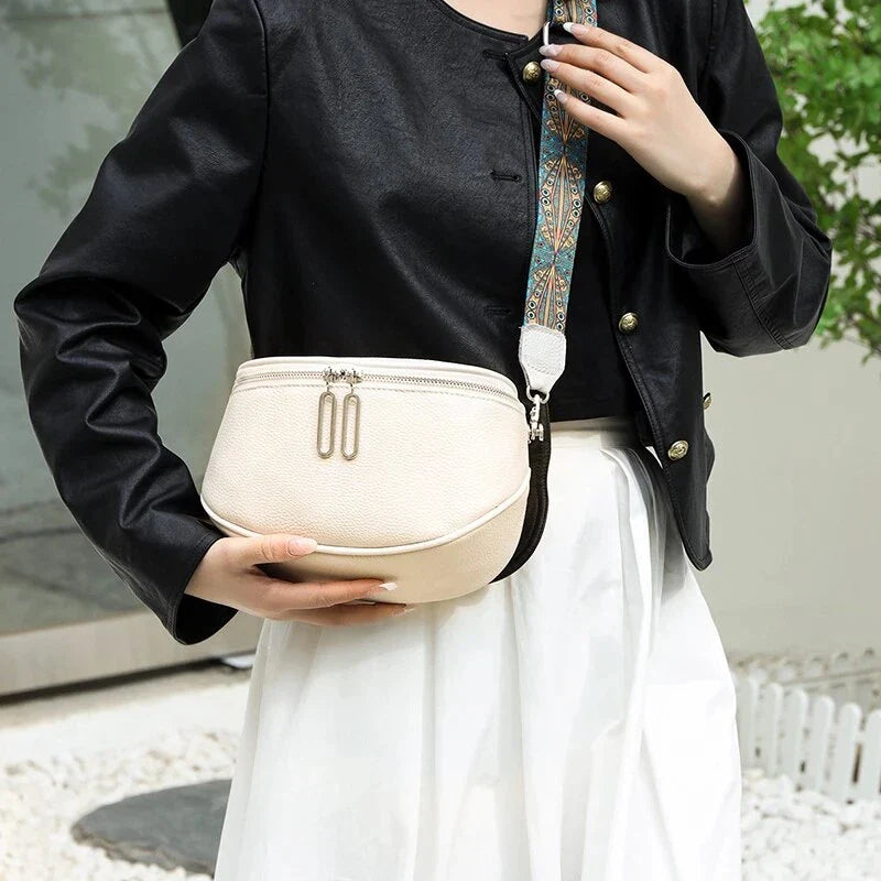 Chic genuine leather shoulder and crossbody bag for women in green color with a sleek, minimalist design