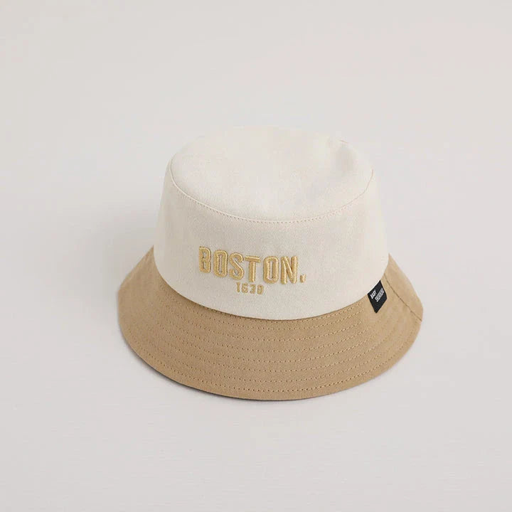 Adjustable and wide-brimmed kids' sun hat with trendy Korean letter embroidery, offering sun protection and a comfortable fit