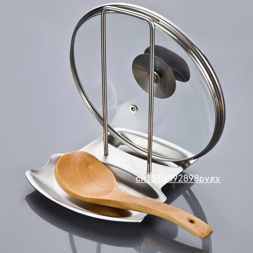 Premium eco-friendly stainless steel cooking spoon and pan lid rack for organized, sustainable kitchen