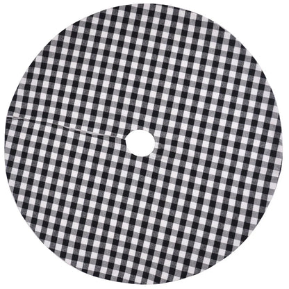 Premium black and white plaid Christmas tree skirt with classic pattern and durable non-woven fabric construction