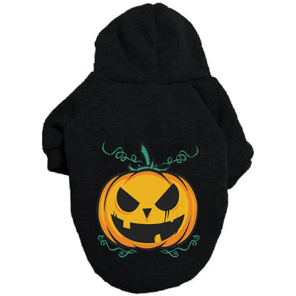A cozy pumpkin-themed dog sweater in various vibrant colors, perfect for Halloween festivities.