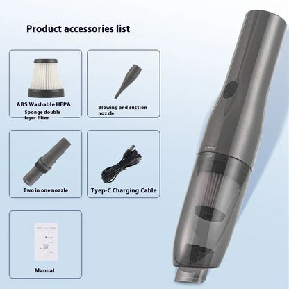 Cordless vacuum cleaner with wireless charging capabilities, powerful suction, and versatile blower function for cleaning home and car