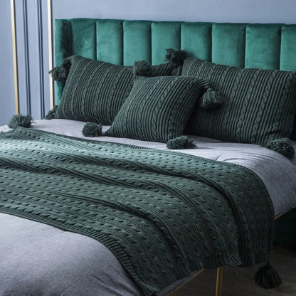 Elegant striped and tassel cushion cover in various sizes and colors for beds, sofas, and home decor