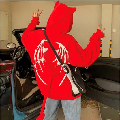Premium Hooded Zip-Up Printed Sweater in various colors and sizes, showcasing a relaxed fit, full-zip closure, and stylish printed pattern