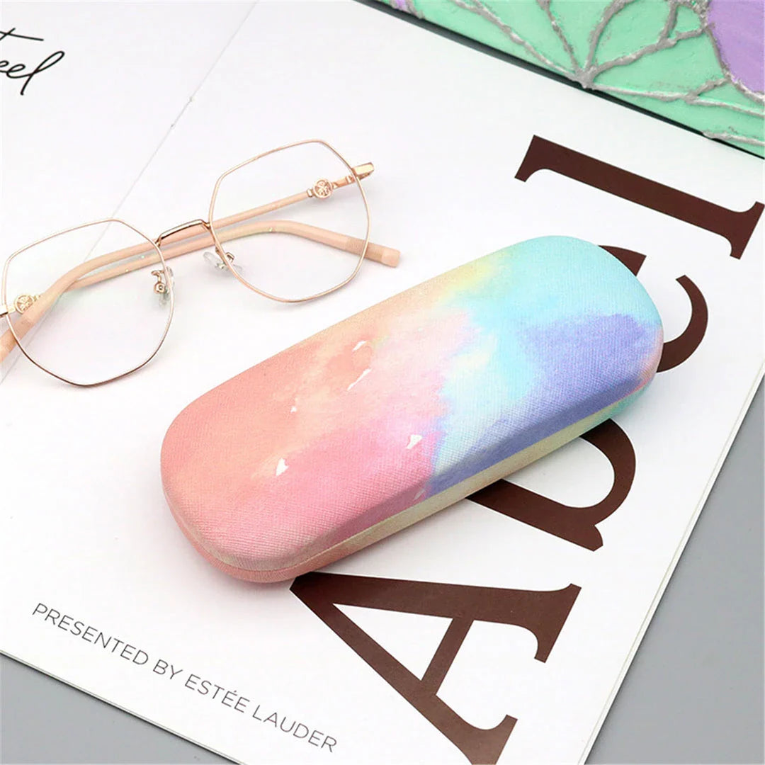 Gradient Cloud Printed Eyewear Case with Durable Metal Frame and Soft Velvet Lining to Protect Glasses