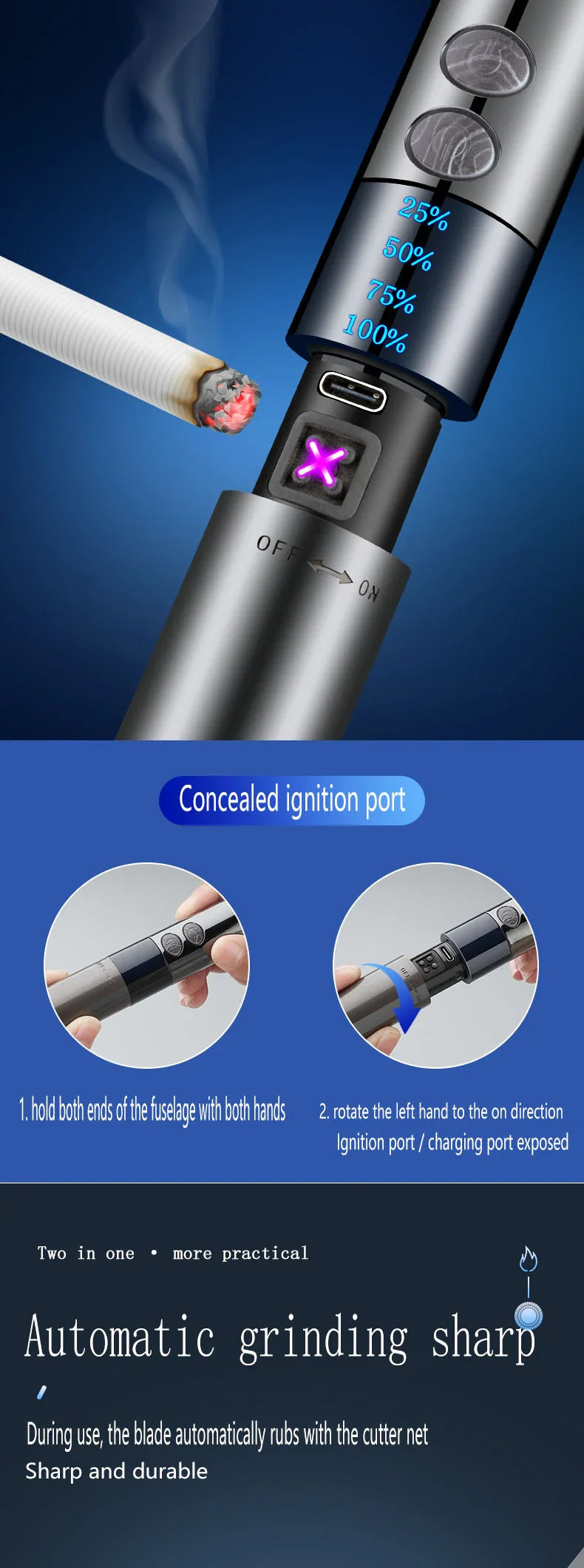 Dual Arc Lighter Razor with sleek zinc alloy body and stainless steel blade for effortless beard grooming