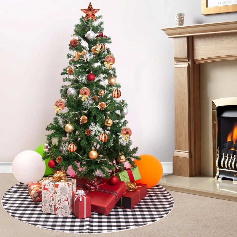 Hhomeenjoy US Elegant Black and White Plaid Christmas Tree Skirt