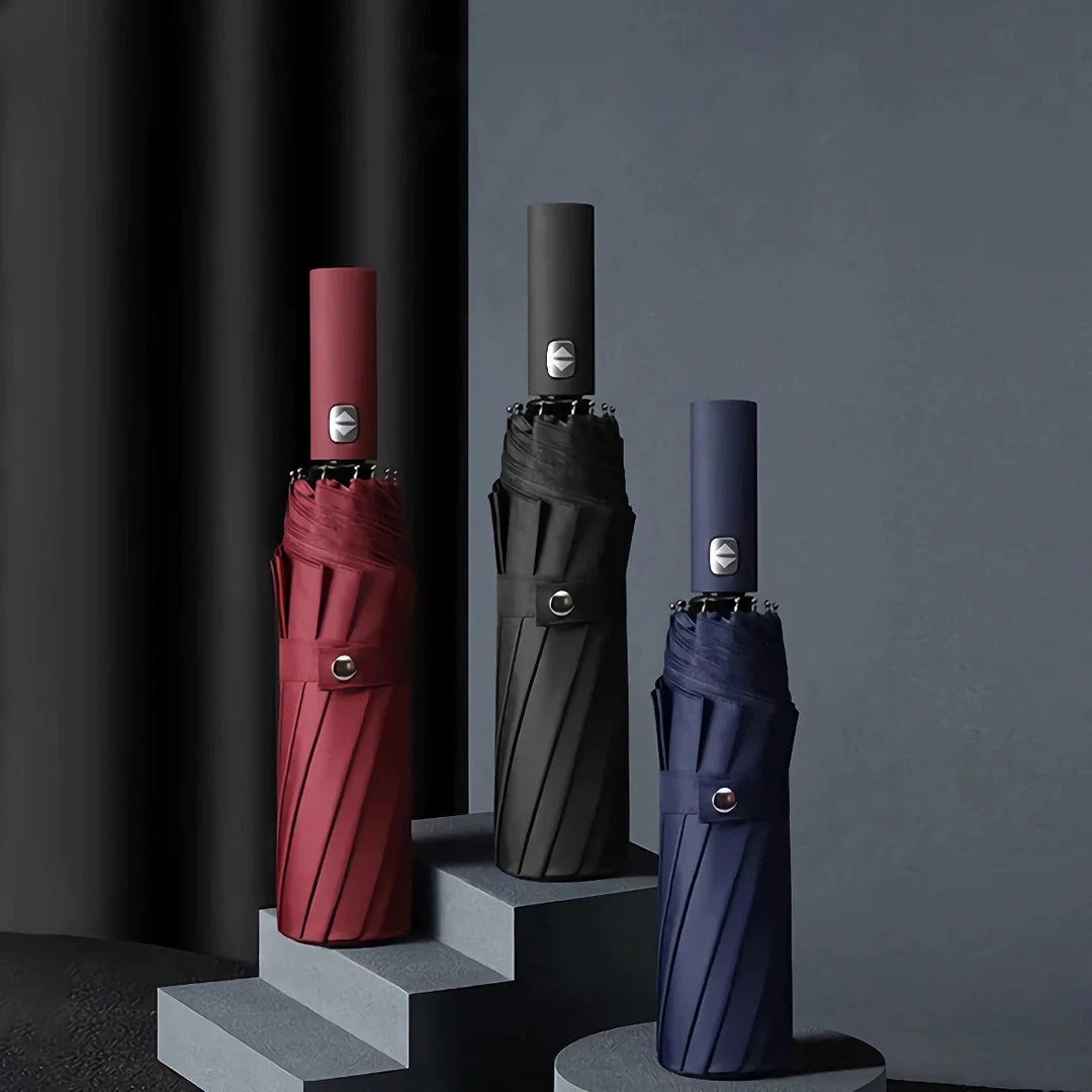 Compact Automatic UV Protection Umbrella with Windproof Design and Portable Three-Fold Construction