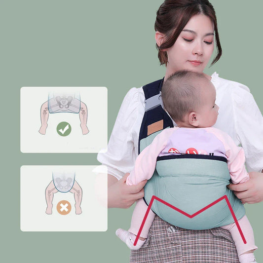 Comfortable one-handed newborn baby carrier made of soft, breathable cotton with a secure and snug fit for hands-free babywearing