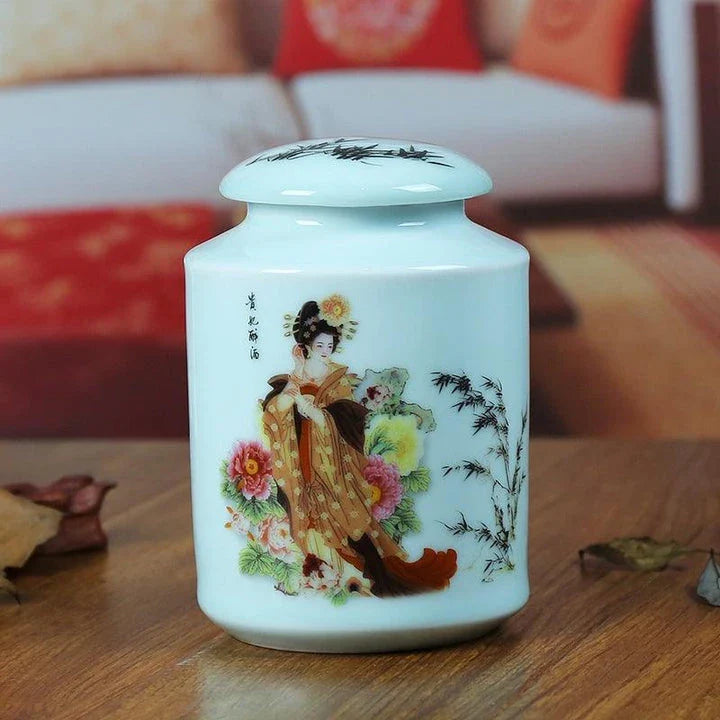 Elegant Asian-inspired handcrafted ceramic tea canisters in various colors, designed to preserve tea freshness and enhance your tea ritual