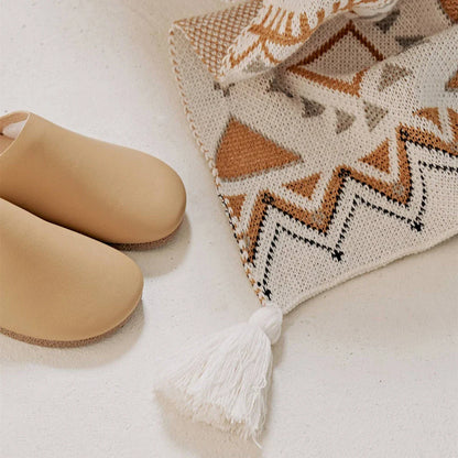 Cozy boho geometric cotton knitted blanket with a soft, breathable design perfect for warm summer nights