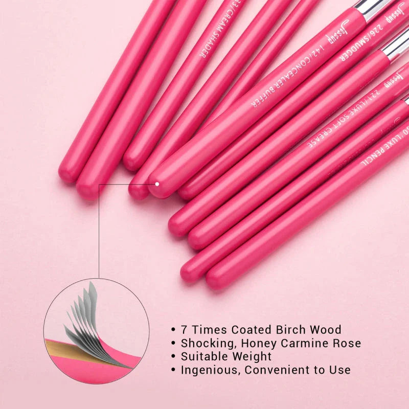 15-Piece Professional Makeup Brush Set with Premium Synthetic and Natural Fibers in Rose-Carmin Color