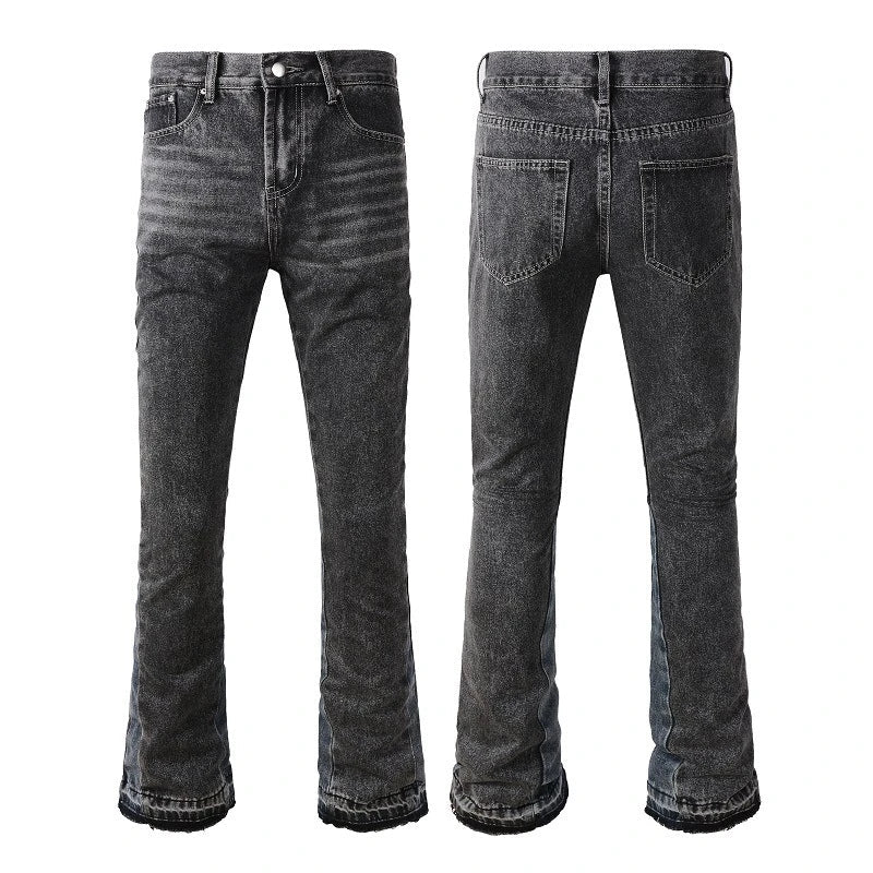 Fashionable men's retro jeans in vibrant colors, featuring a zipper fly and a variety of sizes and color options.