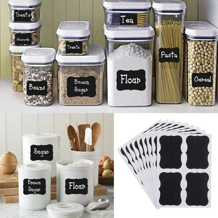 Black Label Sticker Set for Jars and Glass Bottles - Durable PVC Labels, Elegant Design, Versatile Organization