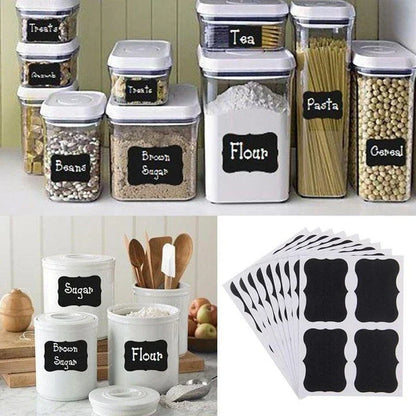 Black Label Sticker Set for Jars and Glass Bottles - Durable PVC Labels, Elegant Design, Versatile Organization