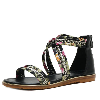 Stylish non-slip Roman sandals with open-toed floral cloth uppers and durable non-slip soles