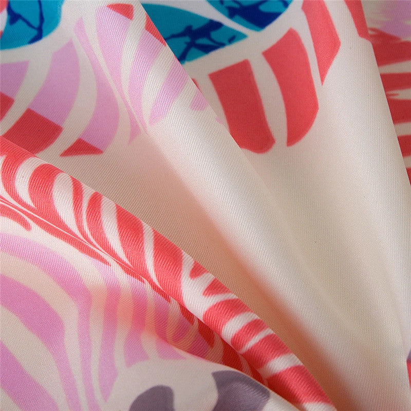 Luxury Spring Leaves Silk Square Scarf with vibrant, cartoon-inspired spring leaves design