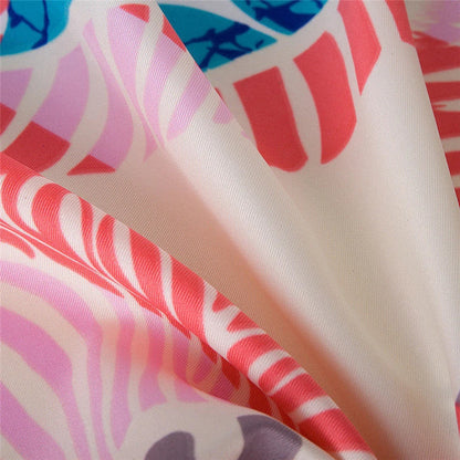 Luxury Spring Leaves Silk Square Scarf with vibrant, cartoon-inspired spring leaves design