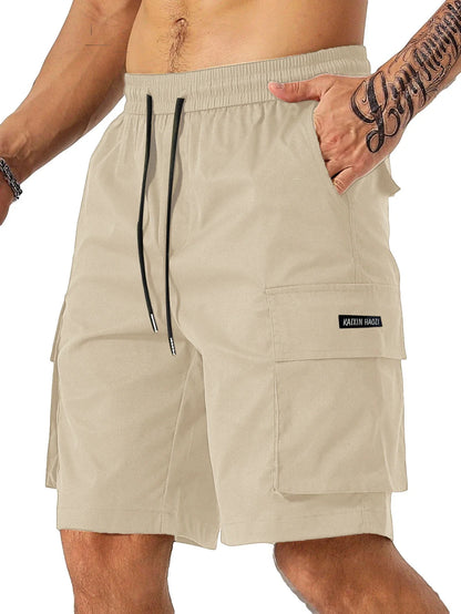 Drawstring waist men's workwear shorts with multiple pockets in various colors