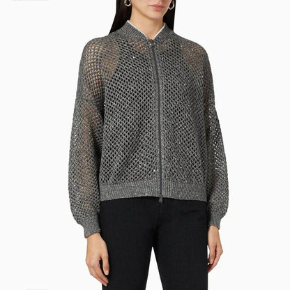 A stylish, sequin-embellished linen blend knit top with a flattering slim fit and sophisticated design.