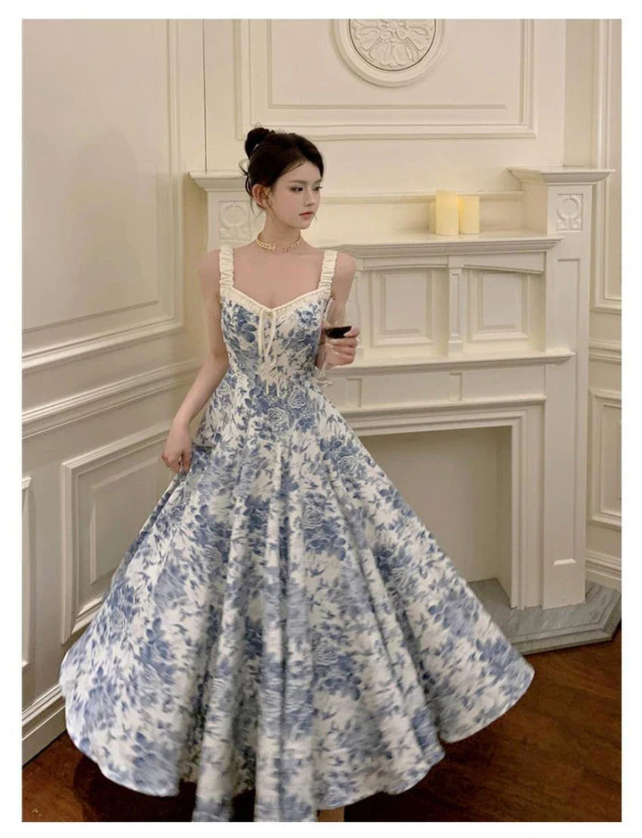 Trendha Retro Floral Strap Dress with A-line silhouette and adjustable straps for a flattering fit
