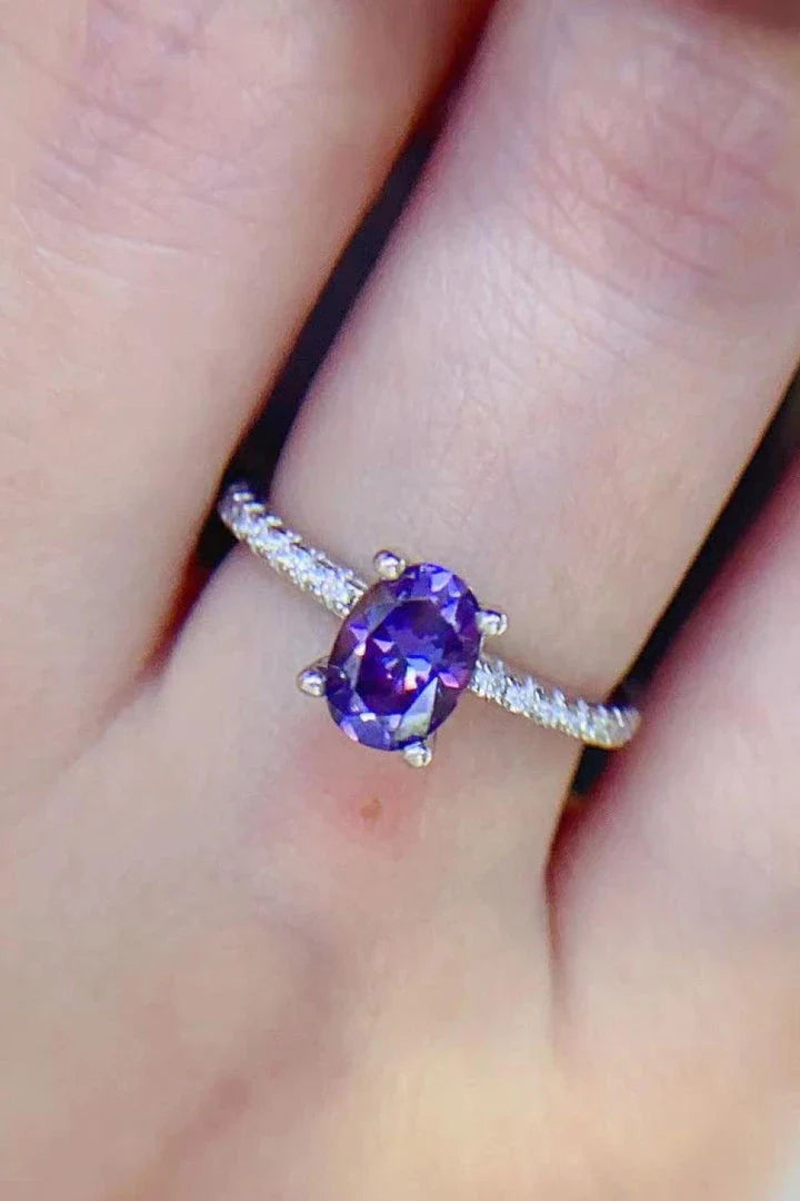 Exquisite 1 carat purple moissanite solitaire ring in sleek 925 sterling silver setting