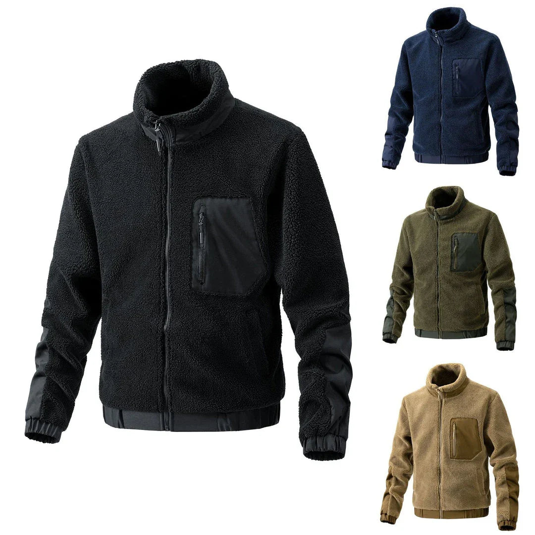 A cozy and stylish men's fleece jacket with a standing collar and convenient side pockets, available in a range of classic colors.