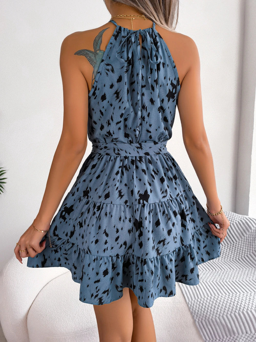 Leopard print ruffled swing dress in various colors for women's summer fashion and beach wear