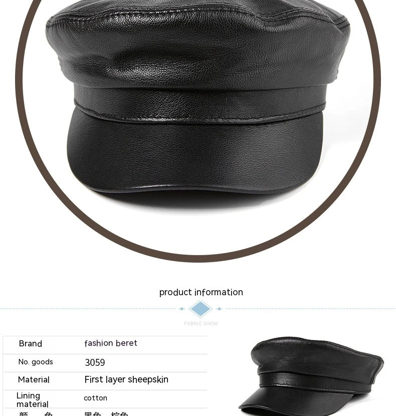 Premium Autumn and Winter Sheepskin Flat-top Hat in black and brown colors