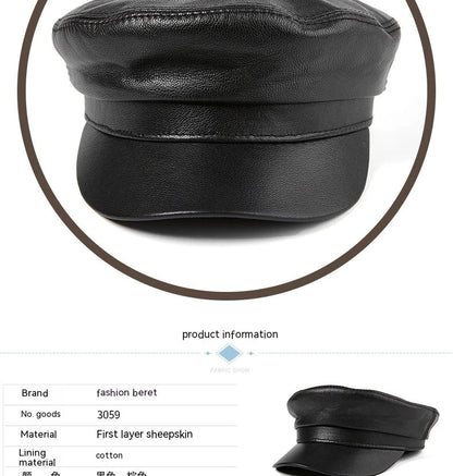 Premium Autumn and Winter Sheepskin Flat-top Hat in black and brown colors