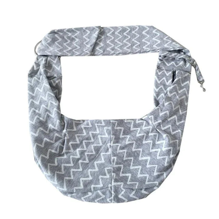 Adjustable gray striped cotton pet sling carrier bag for pets up to 13 lbs