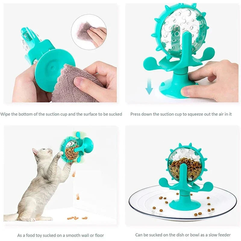 Interactive Windmill Turntable Puzzle Toy for Small Dogs and Cats - Slow Feeder for Mental Stimulation