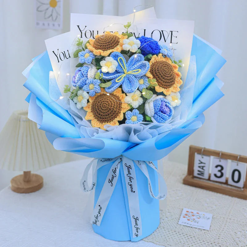 Hhomeenjoy Elegant Knitted Floral Bouquet with LED Lighting