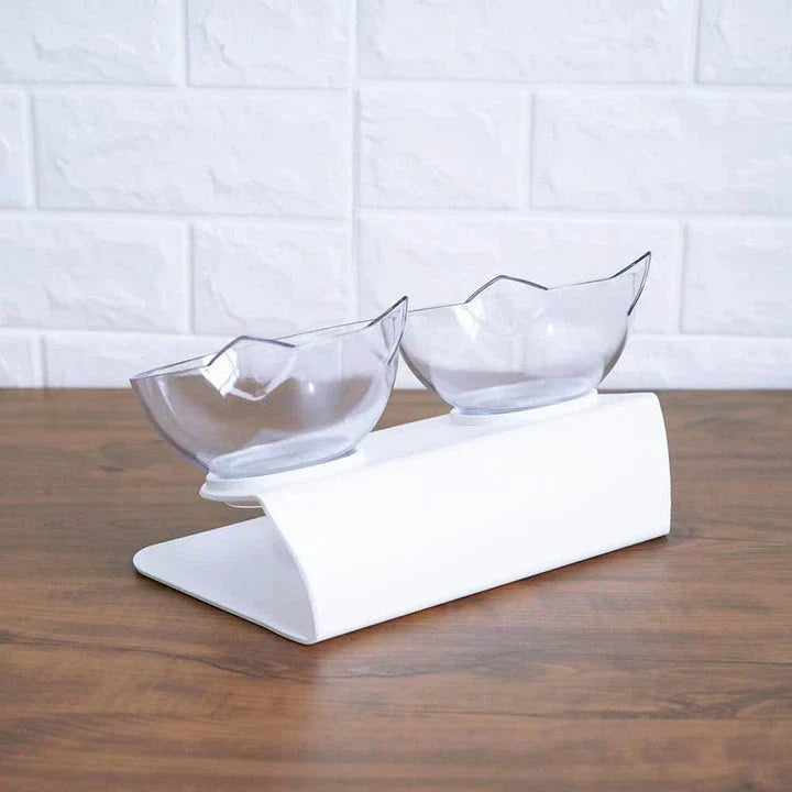 Elevated non-slip cat bowls with raised stand, perfect for preventing messes and encouraging slower eating for your feline friend