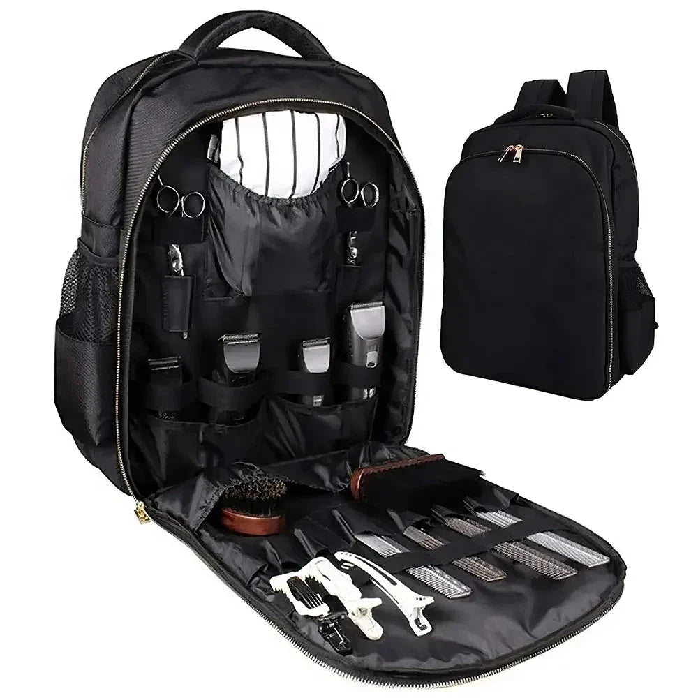 Barber's Portable Organizer Backpack with multiple storage compartments for hairstyling tools