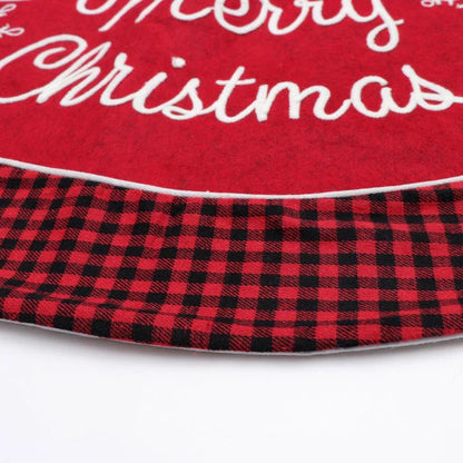 Premium plaid Christmas tree skirt with festive red and black edging
