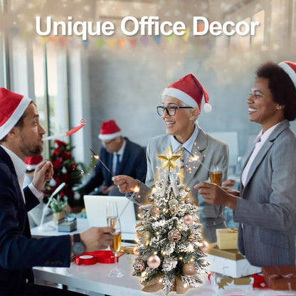 2-Foot Mini Flocked Christmas Tree with Warm LED Lights - Compact Tabletop Holiday Decoration for Home and Office