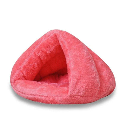 Cozy cat sleeping bag bed made of soft, plush coral fleece material for maximum comfort and relaxation