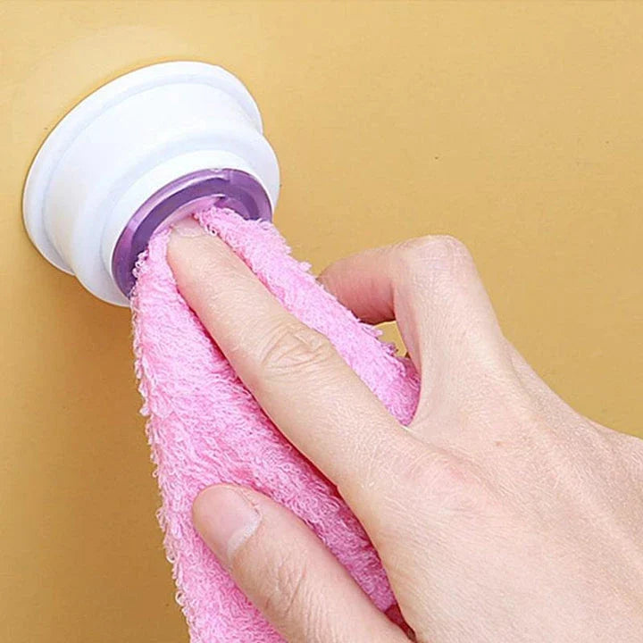 Compact Adhesive Towel Holder in Pink for Bathroom or Kitchen Organization