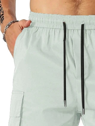 Drawstring waist men's workwear shorts with multiple pockets in various colors