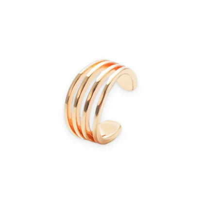 Elegant multilayered ear cuff in a lustrous golden tone, offering a stylish and versatile accessory for chic looks.