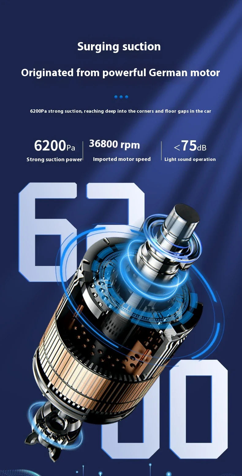 Cordless vacuum cleaner with wireless charging capabilities, powerful suction, and versatile blower function for cleaning home and car