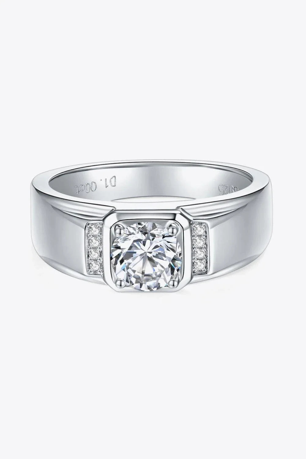Exquisite 1 carat moissanite ring in 925 sterling silver with platinum plating, showcasing a minimalist and versatile design.
