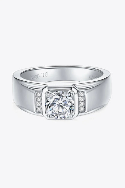 Exquisite 1 carat moissanite ring in 925 sterling silver with platinum plating, showcasing a minimalist and versatile design.