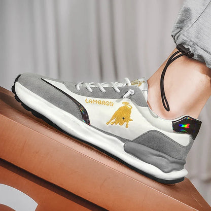 A pair of stylish, breathable men's casual shoes with a thick, durable rubber sole for enhanced comfort and traction.