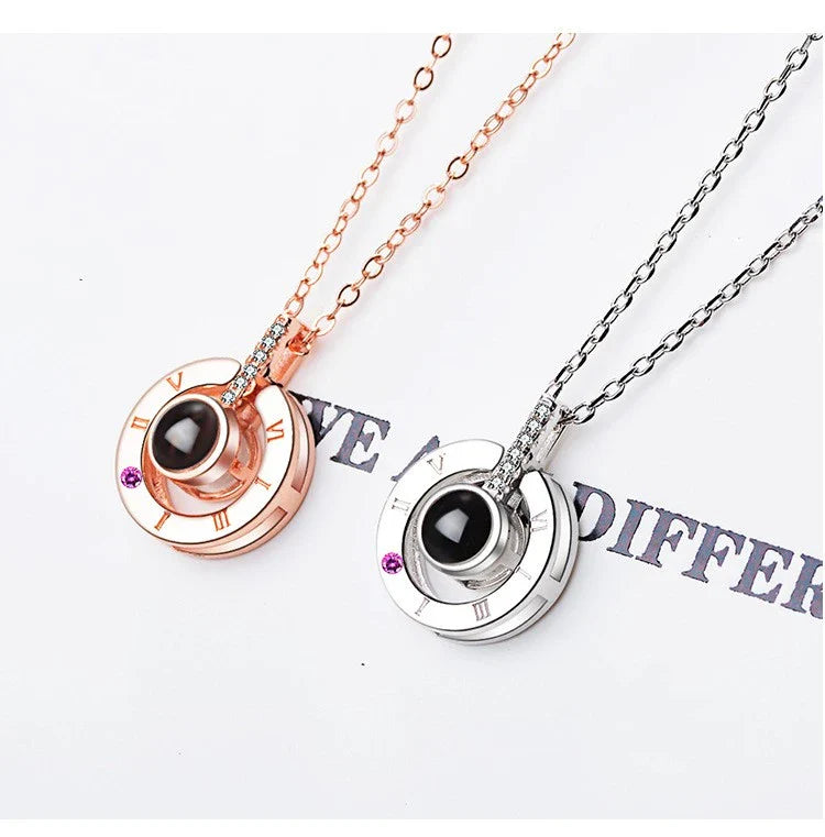 Elegant 925 Sterling Silver clavicle chain with 100-language 'I Love You' message, a romantic and versatile jewelry piece