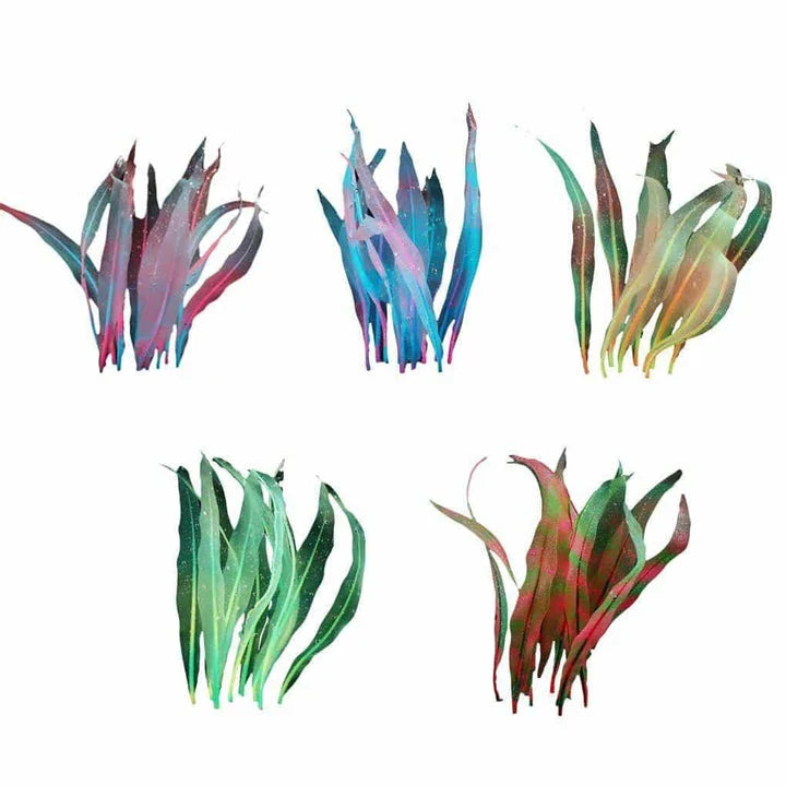 Realistic-looking artificial seaweed aquarium decor in a purple color, perfect for adding natural ambiance and beauty to any fish tank or aquarium.