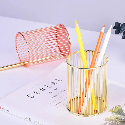 Rose Gold Plated Pen Holder for Desk or Vanity - Elegant, Durable, and Multi-Functional Organizer